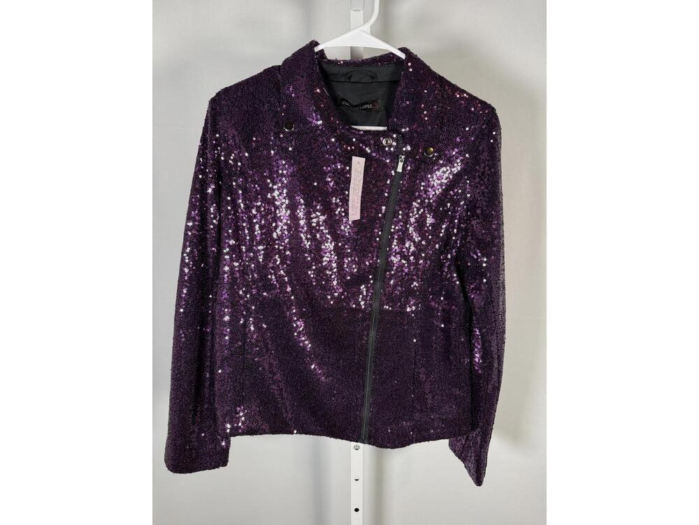 NWT Colleen Lopez Purple Sequin Moto Jacket Sparkly Evening Blazer Size XL - Picture 3 of 5
